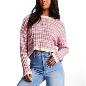 Billabong Womens In A Daze Knitted Cropped Striped Jumper Top - Bright Orchid PS